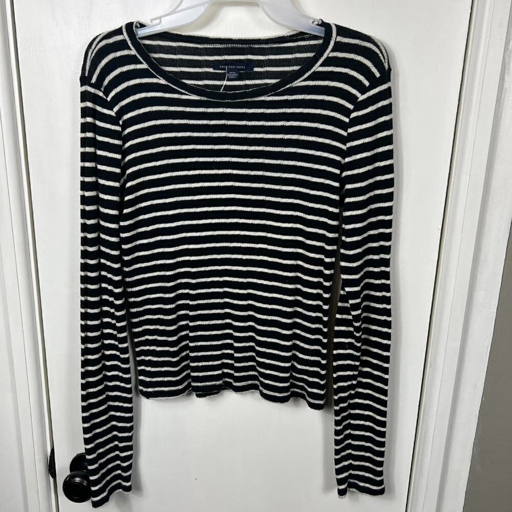 American Eagle black and white striped long sleeve shirt.  Size M